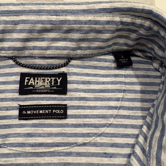 Faherty - Men's Movement Polo Shirt - Long Valley Stripe (blue stripes) -Size L - Picture 2 of 2